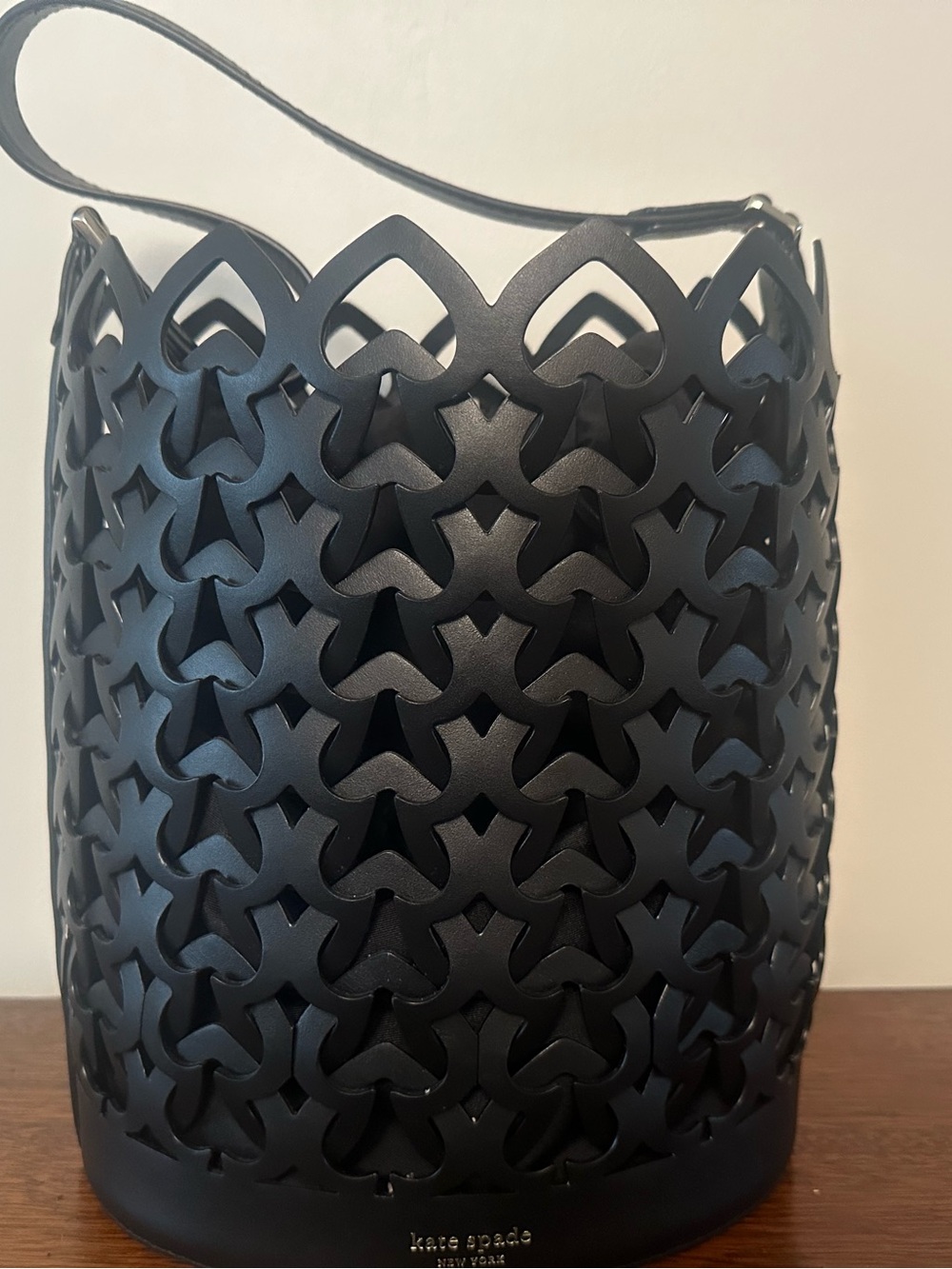 kate spade Black Laser-Cut Leather Bucket Bag